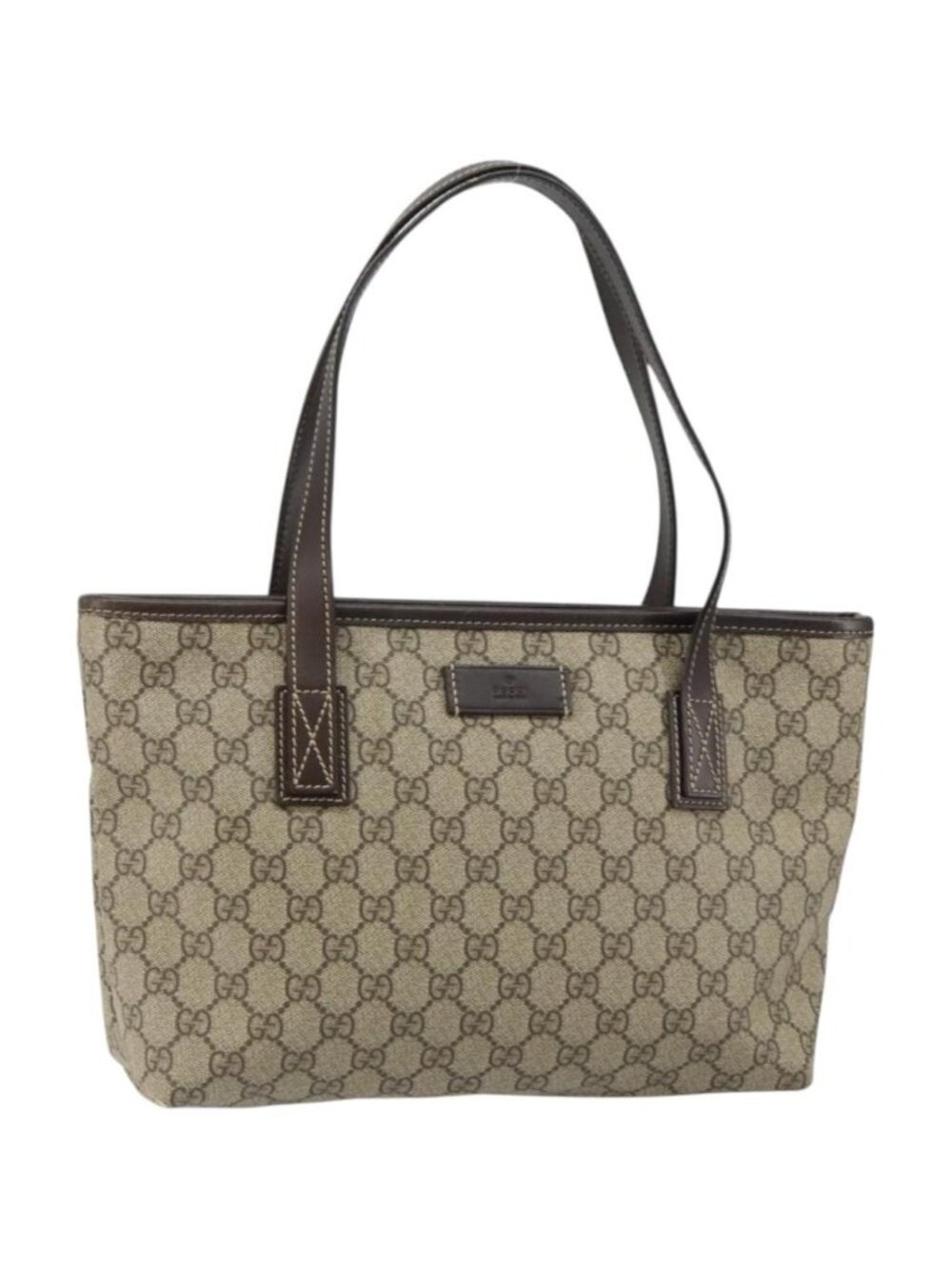 GUCCI GG Supreme Tote Bag PVC Leather Beige